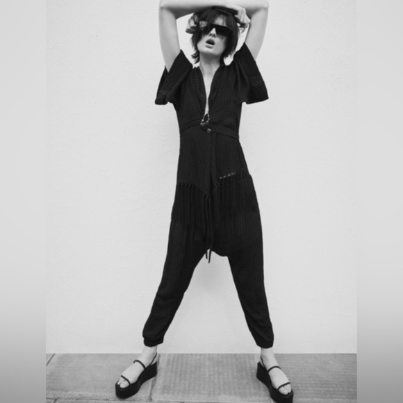 Zara Black Kimono Swim Coverup Fringe 100% Viscose - Womens Size M - Picture 4 of 6